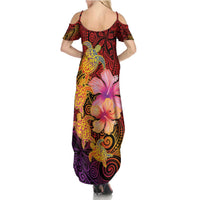 Hawaiian Hibiscus Turtle Tribal Polynesian Pattern Summer Maxi Dress Colorful Color