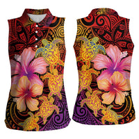 Hawaiian Hibiscus Turtle Tribal Polynesian Pattern Women Sleeveless Polo Shirt Colorful Color LT03 - Polynesian Pride