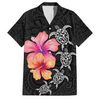Hawaiian Hibiscus Turtle Tribal Polynesian Pattern Family Matching Puletasi and Hawaiian Shirt Black Color LT03 Dad's Shirt - Short Sleeve Black - Polynesian Pride