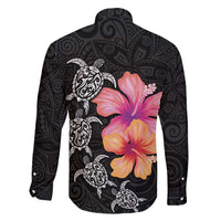 Hawaiian Hibiscus Turtle Tribal Polynesian Pattern Family Matching Puletasi and Hawaiian Shirt Black Color LT03 - Polynesian Pride