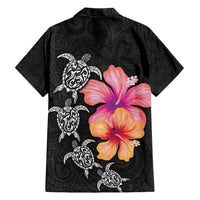 Hawaiian Hibiscus Turtle Tribal Polynesian Pattern Family Matching Summer Maxi Dress and Hawaiian Shirt Black Color LT03 - Polynesian Pride