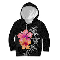 Hawaiian Hibiscus Turtle Tribal Polynesian Pattern Kid Hoodie Black Color