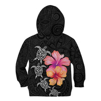 Hawaiian Hibiscus Turtle Tribal Polynesian Pattern Kid Hoodie Black Color