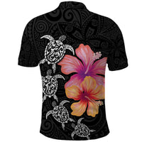 Hawaiian Hibiscus Turtle Tribal Polynesian Pattern Polo Shirt Black Color