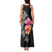 Hawaiian Hibiscus Turtle Tribal Polynesian Pattern Tank Maxi Dress Black Color LT03 - Polynesian Pride