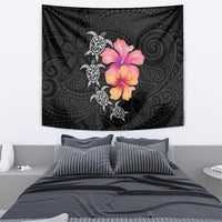 Hawaiian Hibiscus Turtle Tribal Polynesian Pattern Tapestry Black Color LT03 - Polynesian Pride