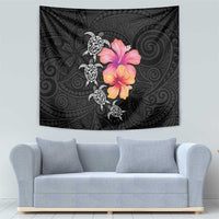 Hawaiian Hibiscus Turtle Tribal Polynesian Pattern Tapestry Black Color LT03 - Polynesian Pride