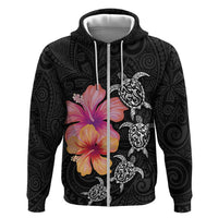 Hawaiian Hibiscus Turtle Tribal Polynesian Pattern Zip Hoodie Black Color LT03 Zip Hoodie Black - Polynesian Pride