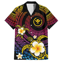 Hawaiian Plumeria Turtle Tribal Spiral Polynesian Tattoo Family Matching Puletasi and Hawaiian Shirt Fanciful Color LT03 Dad's Shirt - Short Sleeve Gradient - Polynesian Pride
