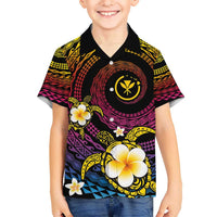 Hawaiian Plumeria Turtle Tribal Spiral Polynesian Tattoo Kid Hawaiian Shirt Fanciful Color LT03 Kid Gradient - Polynesian Pride