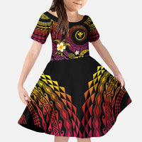 Hawaiian Plumeria Turtle Tribal Spiral Polynesian Tattoo Kid Short Sleeve Dress Fanciful Color