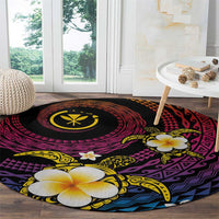 Hawaiian Plumeria Turtle Tribal Spiral Polynesian Tattoo Round Carpet Fanciful Color