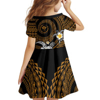Hawaiian Plumeria Turtle Tribal Spiral Polynesian Tattoo Family Matching Off Shoulder Short Dress and Hawaiian Shirt Gold Color