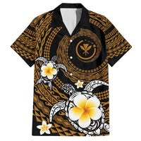 Hawaiian Plumeria Turtle Tribal Spiral Polynesian Tattoo Family Matching Tank Maxi Dress and Hawaiian Shirt Gold Color