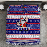 Custom American Samoa Christmas Bedding Set Samoan Coat of Arms and Cool Santa Ornament Style LT03 Blue - Polynesian Pride
