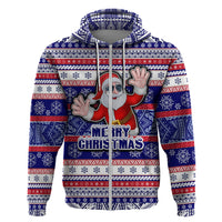 Custom American Samoa Christmas Hoodie Samoan Coat of Arms and Cool Santa Ornament Style LT03 Zip Hoodie Blue - Polynesian Pride