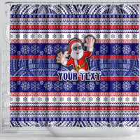 Custom American Samoa Christmas Shower Curtain Samoan Coat of Arms and Cool Santa Ornament Style LT03 - Polynesian Pride