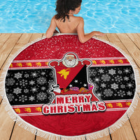 Papua New Guinea Christmas Beach Blanket Santa With Flag Of PNG Polynesian Tribal Xmas Vibe LT03 - Wonder Print Shop