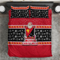 Papua New Guinea Christmas Bedding Set Santa With Flag Of PNG Polynesian Tribal Xmas Vibe LT03 Red - Polynesian Pride