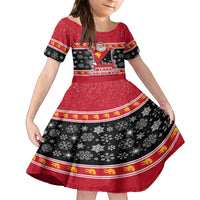 Papua New Guinea Christmas Family Matching Off Shoulder Long Sleeve Dress and Hawaiian Shirt Santa With Flag Of PNG Polynesian Tribal Xmas Vibe LT03 Daughter's Dress Red - Polynesian Pride