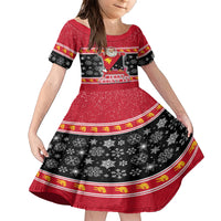 Papua New Guinea Christmas Family Matching Short Sleeve Bodycon Dress and Hawaiian Shirt Santa With Flag Of PNG Polynesian Tribal Xmas Vibe LT03 Daughter's Dress Red - Polynesian Pride