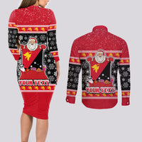 Custom Papua New Guinea Christmas Couples Matching Long Sleeve Bodycon Dress and Long Sleeve Button Shirts Santa With Flag Of PNG Polynesian Tribal Xmas Vibe LT03 - Polynesian Pride