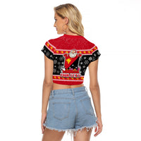 Custom Papua New Guinea Christmas Raglan Cropped T Shirt Santa With Flag Of PNG Polynesian Tribal Xmas Vibe LT03 - Polynesian Pride
