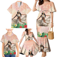 Woman Polynesian Tattoos Family Matching Mermaid Dress and Hawaiian Shirt Tropical Flower - Peach Fuzz Color LT03 - Polynesian Pride