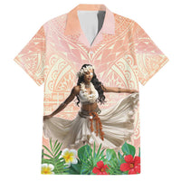 Woman Polynesian Tattoos Family Matching Tank Maxi Dress and Hawaiian Shirt Tropical Flower - Peach Fuzz Color LT03 Dad's Shirt - Short Sleeve Peach Fuzz - Polynesian Pride