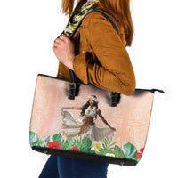 Woman Polynesian Tattoos Leather Tote Bag Tropical Flower - Peach Fuzz Color LT03 Peach Fuzz - Polynesian Pride
