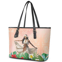 Woman Polynesian Tattoos Leather Tote Bag Tropical Flower - Peach Fuzz Color LT03 - Polynesian Pride