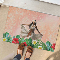 Woman Polynesian Tattoos Rubber Doormat Tropical Flower - Peach Fuzz Color