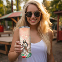 Woman Polynesian Tattoos Skinny Tumbler Tropical Flower - Peach Fuzz Color