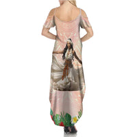 Woman Polynesian Tattoos Summer Maxi Dress Tropical Flower - Peach Fuzz Color LT03 - Polynesian Pride