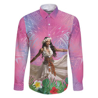 Woman Polynesian Tattoos Family Matching Long Sleeve Bodycon Dress and Hawaiian Shirt Tropical Flower - Sweets Vibrant Color LT03 Dad's Shirt - Long Sleeve Vibrant Gradient - Polynesian Pride