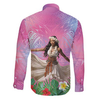 Woman Polynesian Tattoos Family Matching Off Shoulder Maxi Dress and Hawaiian Shirt Tropical Flower - Sweets Vibrant Color LT03 - Polynesian Pride