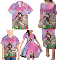 Woman Polynesian Tattoos Family Matching Puletasi and Hawaiian Shirt Tropical Flower - Sweets Vibrant Color