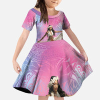 Woman Polynesian Tattoos Family Matching Summer Maxi Dress and Hawaiian Shirt Tropical Flower - Sweets Vibrant Color LT03 Daughter's Dress Vibrant Gradient - Polynesian Pride