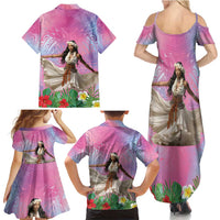 Woman Polynesian Tattoos Family Matching Summer Maxi Dress and Hawaiian Shirt Tropical Flower - Sweets Vibrant Color LT03 - Polynesian Pride