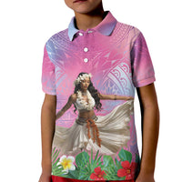Woman Polynesian Tattoos Kid Polo Shirt Tropical Flower - Sweets Vibrant Color LT03 Kid Vibrant Gradient - Polynesian Pride