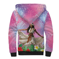 Woman Polynesian Tattoos Sherpa Hoodie Tropical Flower - Sweets Vibrant Color