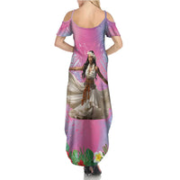 Woman Polynesian Tattoos Summer Maxi Dress Tropical Flower - Sweets Vibrant Color