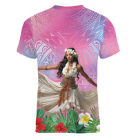 Woman Polynesian Tattoos Women V-Neck T-Shirt Tropical Flower - Sweets Vibrant Color LT03 - Polynesian Pride