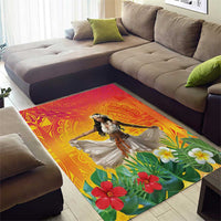 Woman Polynesian Tattoos Area Rug Tropical Flower - Vibrant Hot Color