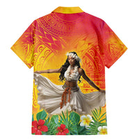 Woman Polynesian Tattoos Family Matching Mermaid Dress and Hawaiian Shirt Tropical Flower - Vibrant Hot Color