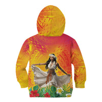 Woman Polynesian Tattoos Kid Hoodie Tropical Flower - Vibrant Hot Color