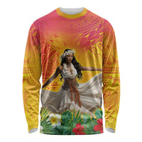 Woman Polynesian Tattoos Long Sleeve Shirt Tropical Flower - Vibrant Hot Color LT03 Unisex Vibrant Gradient - Polynesian Pride