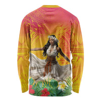 Woman Polynesian Tattoos Long Sleeve Shirt Tropical Flower - Vibrant Hot Color LT03 - Polynesian Pride