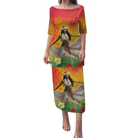 Woman Polynesian Tattoos Puletasi Tropical Flower - Vibrant Hot Color