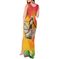 Woman Polynesian Tattoos Tank Maxi Dress Tropical Flower - Vibrant Hot Color